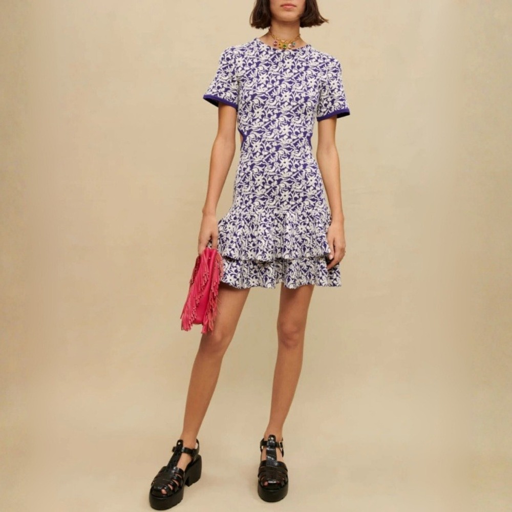 MAJE Floral Mini Dress with Cut-Outs NWT Size 40‎ / US Large Reponsa Linen Blend